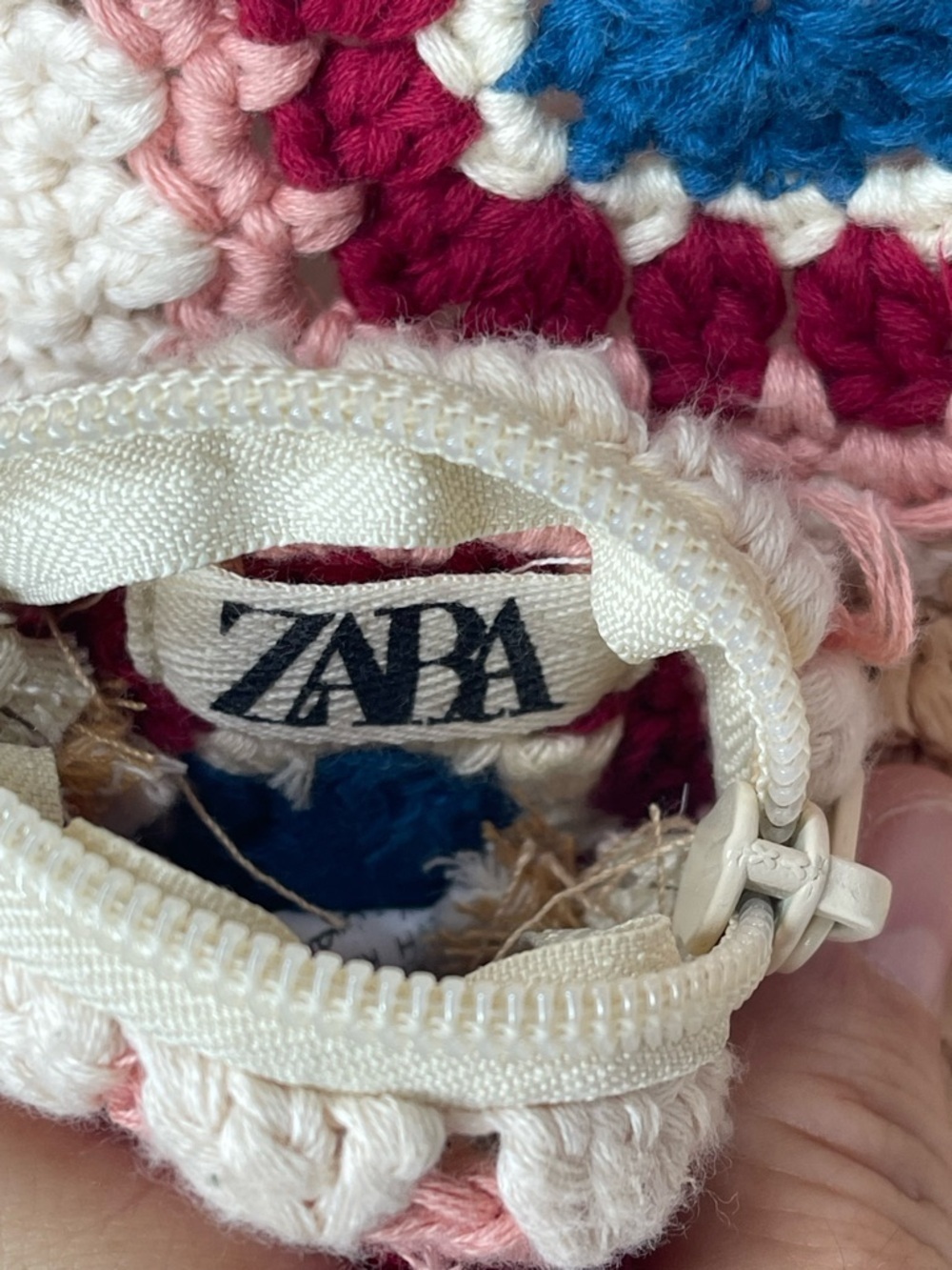 Zara Boho Crochet Straw WovenBag Granny Square Patchwork Festival Coastal Hippie - Picture 9 of 12